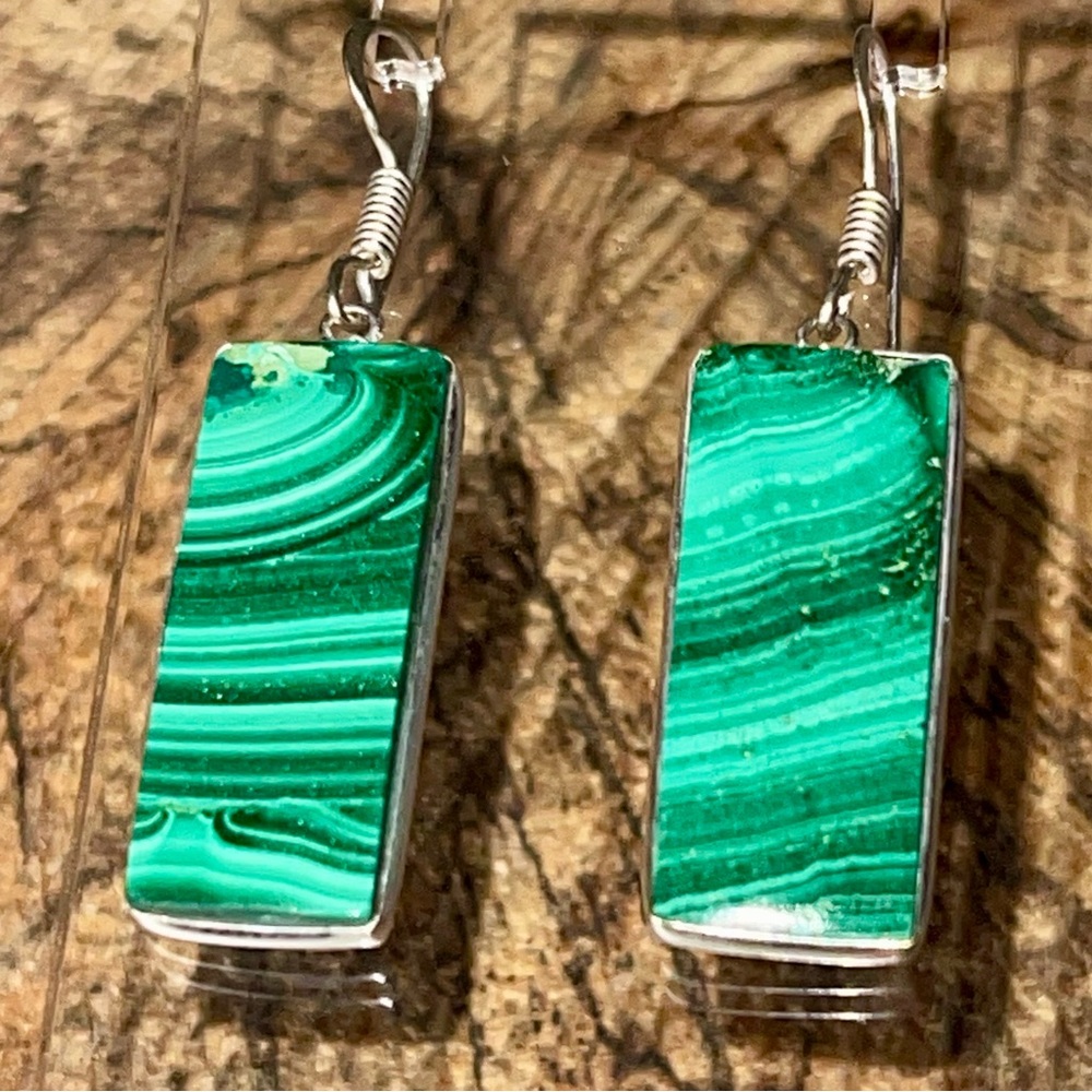 Green Malachite Earrings 1 1/2” - Picture 12 of 14